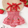 Strawberry Gingham Romper Dress