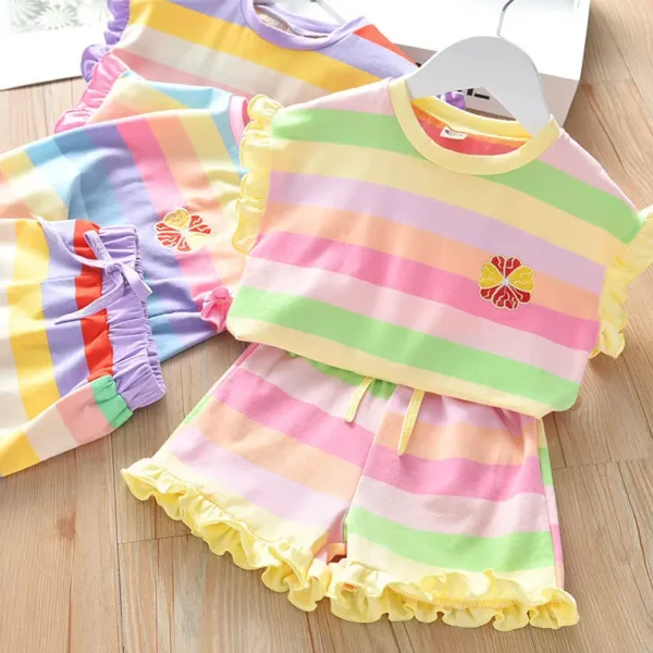 Lace Top & Striped Shorts Set