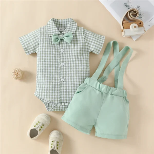 Plaid Suspender Shorts Set