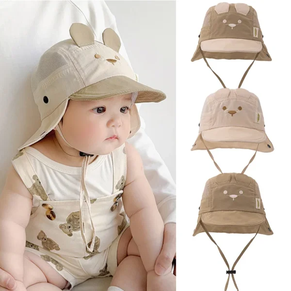 Bear Ear Sun Hat with Neck Flap