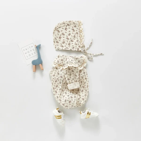 Floral Muslin Romper & Bonnet