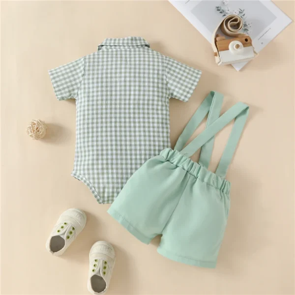 Plaid Suspender Shorts Set
