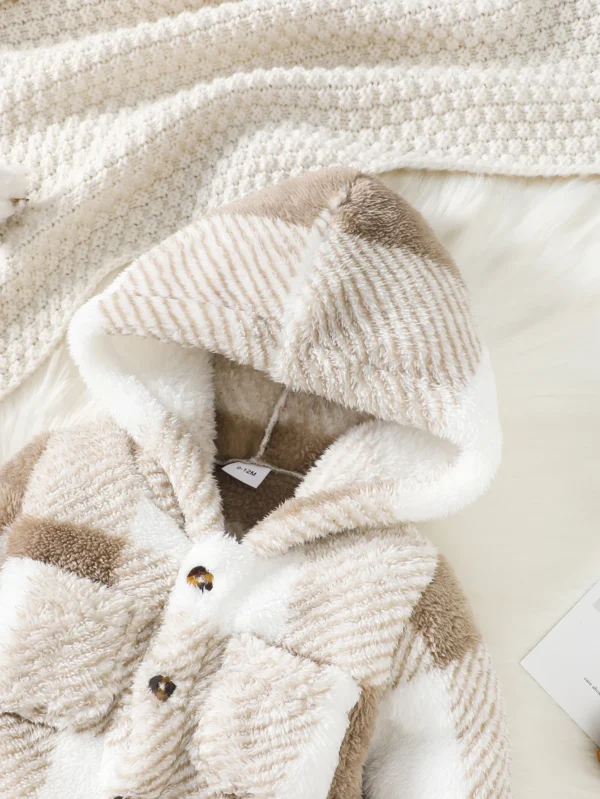 Plaid Hooded Plush Jumpsuit
