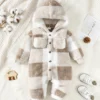 Plaid Hooded Plush Jumpsuit