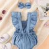 Flower Denim Overall & Bow Set